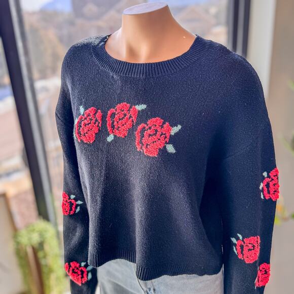 Francesca’s Rose Intarsia’s Embroidered Sweater, Women’s Size Small-New With Tag - Picture 2 of 9